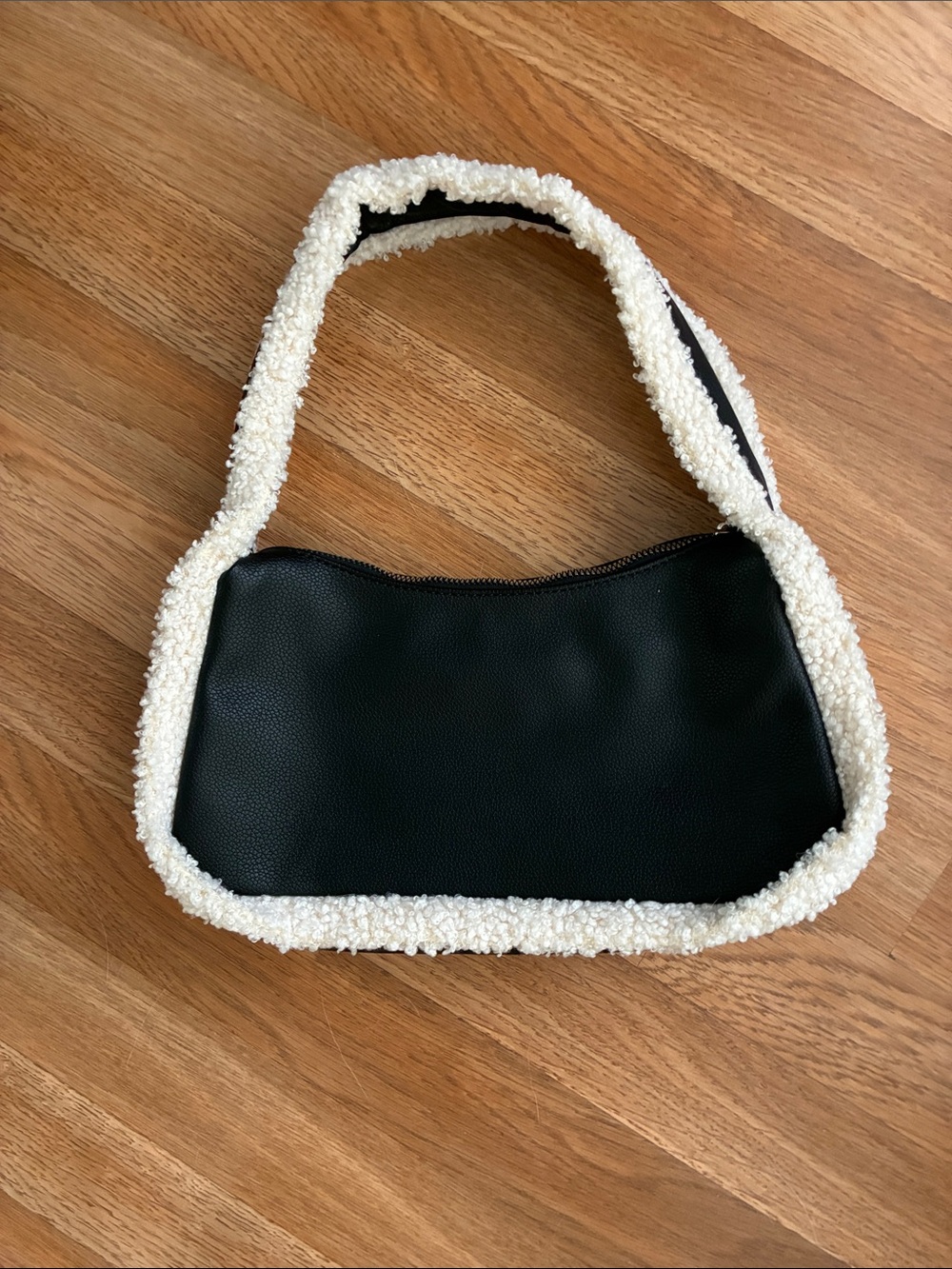Forever 21 Black Shoulder Bag with Cream Sherpa Trim